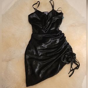 BNWT Silk blend crushed metallic velvet rouch cowl dress